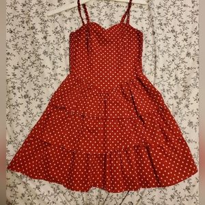 H&M red polka dot tired ruffle corset mini dress